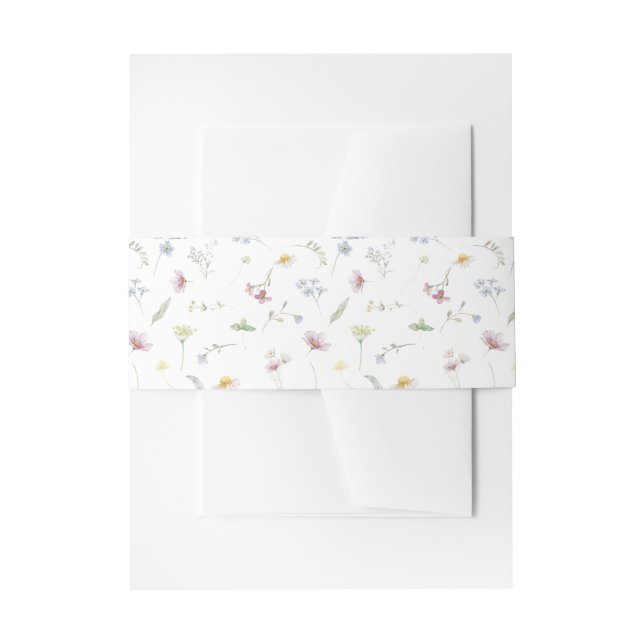 Elegant Soft Pastel Wildflower Botanical Wedding  Invitation Belly Band (Front Example)