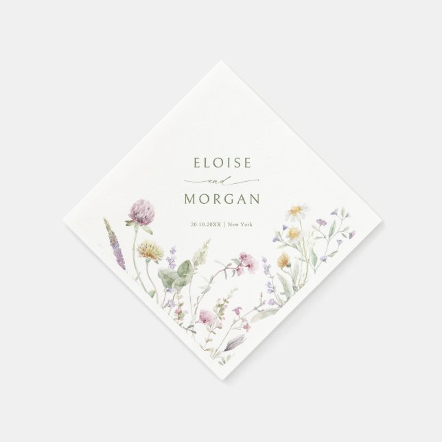 Elegant Soft Pastel Wildflower Botanical Wedding Napkin (Corner)