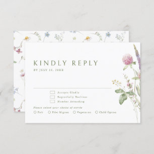 Elegant Soft Pastel Wildflower Botanical Wedding RSVP Card