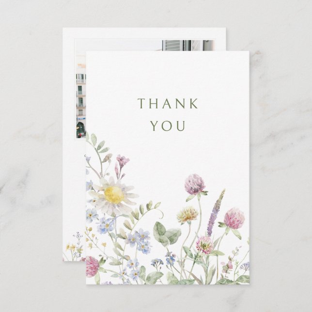 Elegant Soft Pastel Wildflower Botanical Wedding Thank You Card (Front/Back)