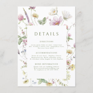 Elegant Soft Pastel Wildflower Wedding Details Enclosure Card