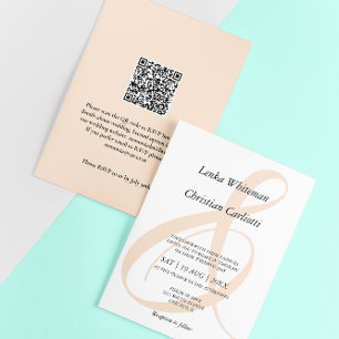 Elegant Soft Peach Ampersand QR-Code wedding Invitation