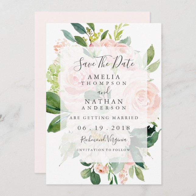 Elegant Soft Peach Bloom Wedding Save The Date Invitation (Front/Back)
