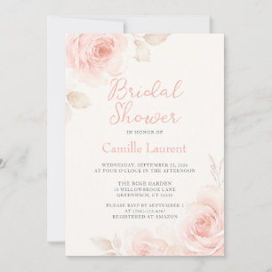 Elegant Soft Peach Floral Bridal Shower Romantic Invitation