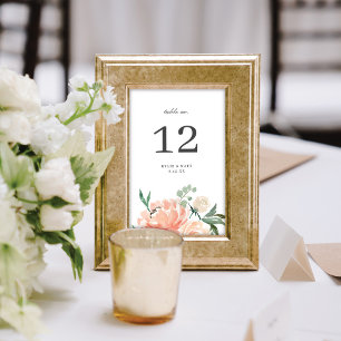 Elegant Soft Peach Watercolor Floral Wedding Table Number