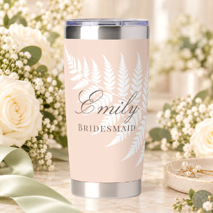 Elegant Soft Peach White Fern Bridesmaid Insulated Tumbler