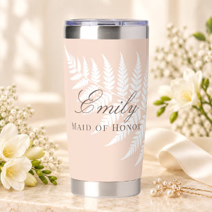 Elegant Soft Peach White Fern Maid of Honour Insulated Tumbler