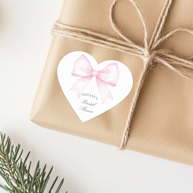 Elegant Soft Pink Blush Ribbon Bow Bridal Shower Heart Sticker (Creator Uploaded)