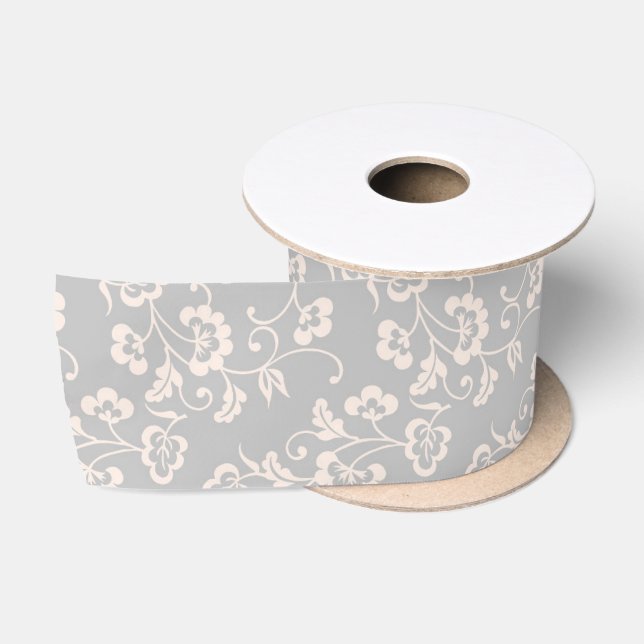Elegant Soft Pink Botanical Floral Pattern Satin Ribbon (Spool)