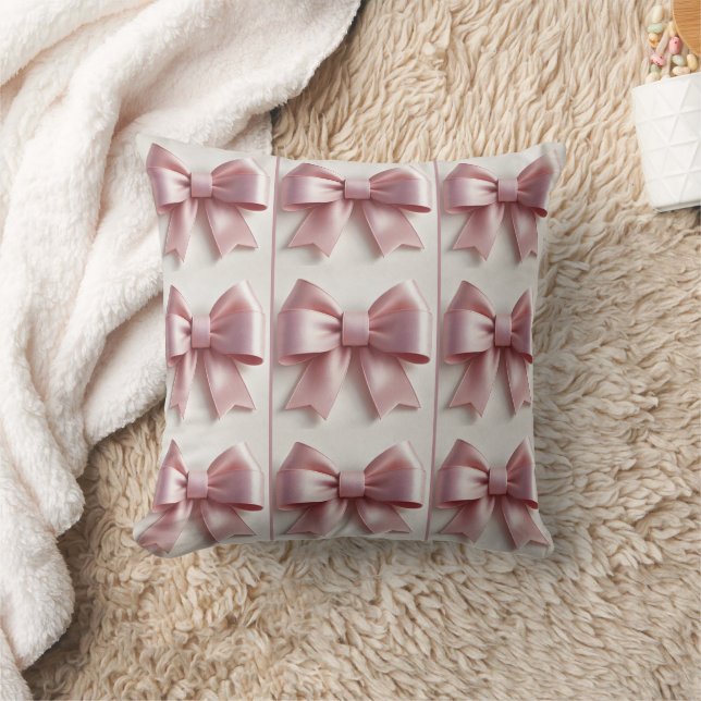 Elegant Soft Pink Bow Throw Pillow – Chic & Cosy (Blanket)