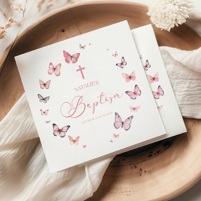 Elegant Soft Pink Butterfly Baptism Napkin (Creator Uploaded)