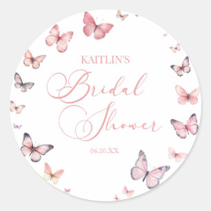 Elegant Soft Pink Butterfly Bridal Shower Classic Round Sticker