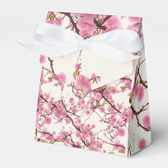 Elegant Soft Pink Cherry Blossom Florals  Favour Box (Front Side)