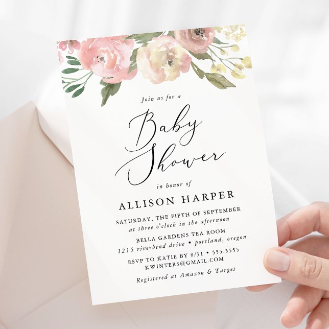 Elegant Soft Pink Floral Baby Shower Invitation (Creator Uploaded)