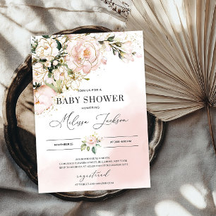 Elegant Soft pink floral gold boho baby shower Invitation