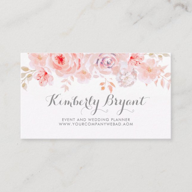 Elegant Soft Pink Floral | Watercolor Business Card (Front)