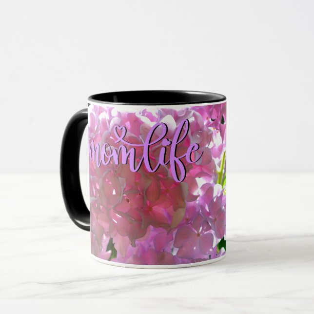 Elegant soft pink florals pink hydrangeas roses mug (Front Left)