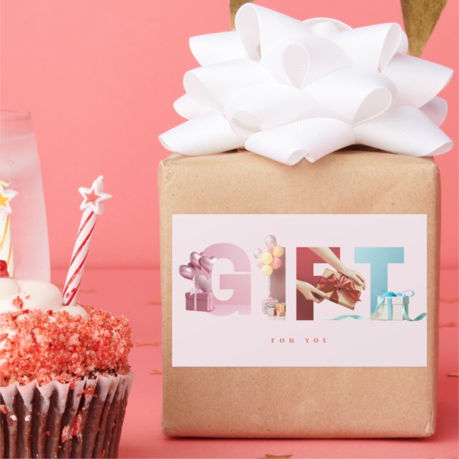 Elegant Soft Pink GIFT Photo Typography Large Rectangular Sticker (Party)