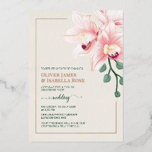 Elegant Soft Pink Orchid Wedding Invitation Foil