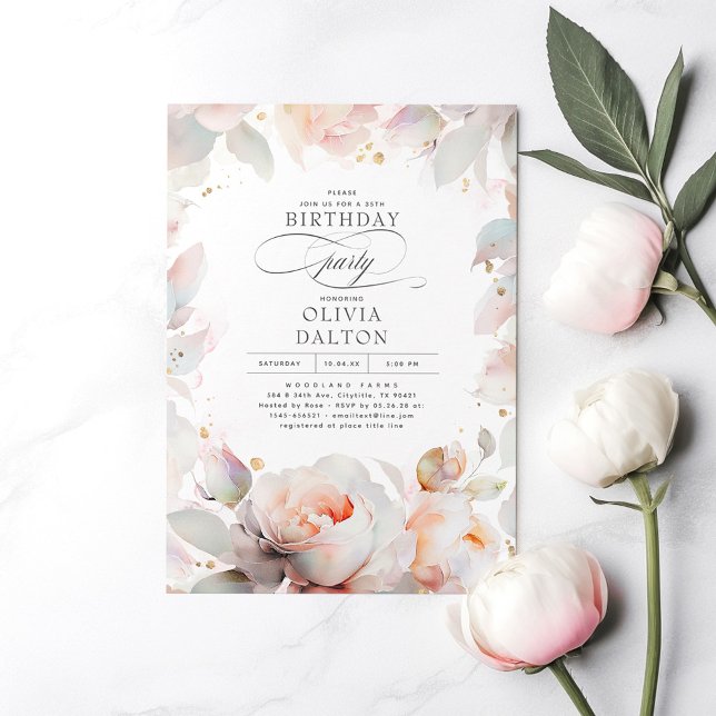 Elegant Soft Pink Peach Floral Boho Birthday Party Invitation (Creator Uploaded)