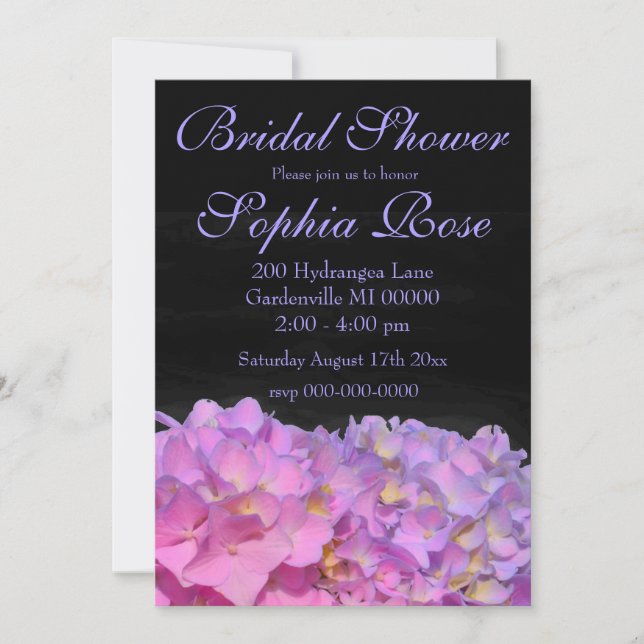 Elegant soft pink purple floral hydrangeas invitation (Front)