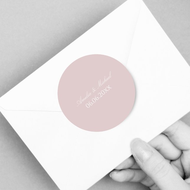 Elegant soft pink save the date classic round sticker (Creator Uploaded)