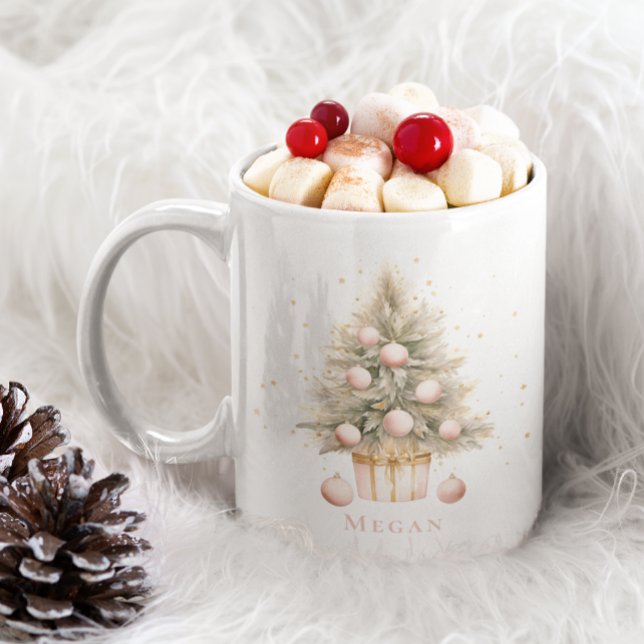 Elegant Soft Pink Watercolor Merry Christmas Tree Coffee Mug (Creator Uploaded)