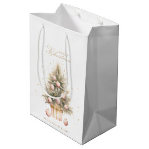 Elegant Soft Pink Watercolor Merry Christmas Tree Medium Gift Bag