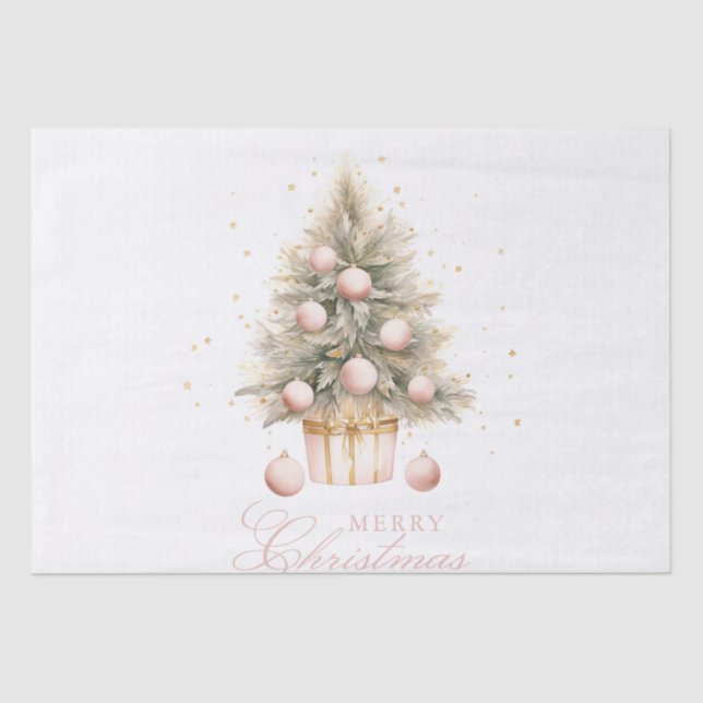 Elegant Soft Pink Watercolor Merry Christmas Tree Tissue Paper (Front)
