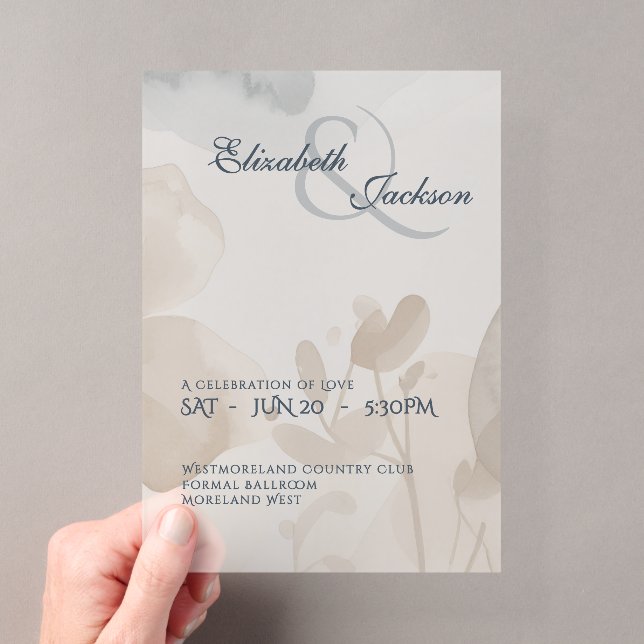 Elegant Soft Romantic Botanical Script Wedding  Acrylic Invitations (Insitu (Handheld))