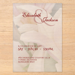 Elegant Soft Romantic Floral Lily Script Wedding Acrylic Invitations