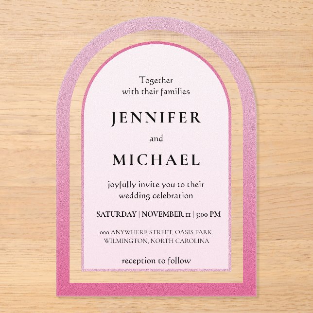 Elegant soft rose pink frame wedding acrylic invitations (Front)
