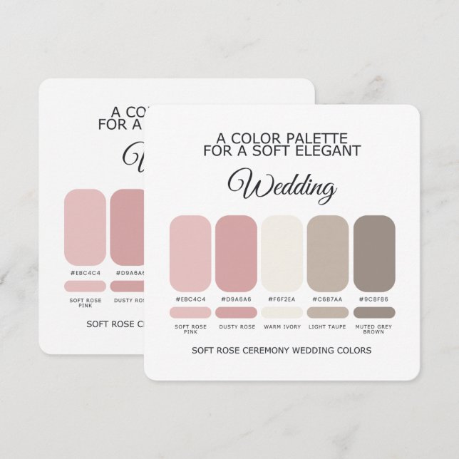 Elegant Soft Rose Wedding Colour Palette Card (Front/Back)