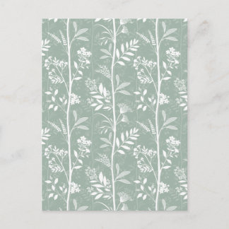 Elegant Soft Sage Green Wildflower Silhouette Art Postcard