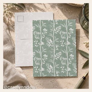 Elegant Soft Sage Green Wildflower Silhouette Art Postcard