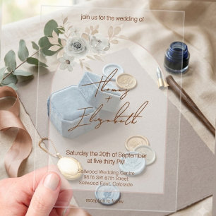 Elegant Soft Taupe Modern Floral Arch Wedding  Acrylic Invitations