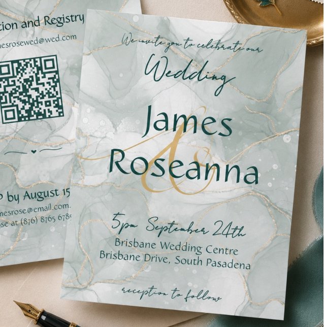 Elegant Soft Teal Marble Wedding Invitatation (Creator Uploaded)