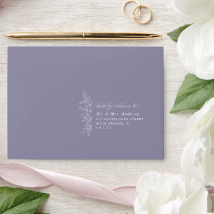 Elegant Soft Violet Minimal Boho Leaf Wedding Envelope