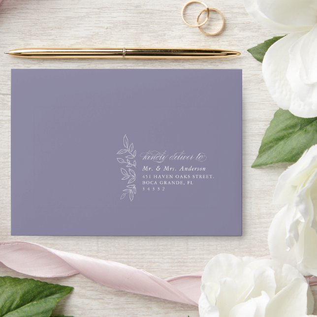 Elegant Soft Violet Minimal Boho Leaf Wedding Envelope (Wedding)