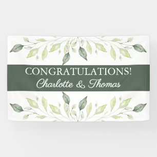 Elegant Soft Watercolor Green Leaves Wedding Banner