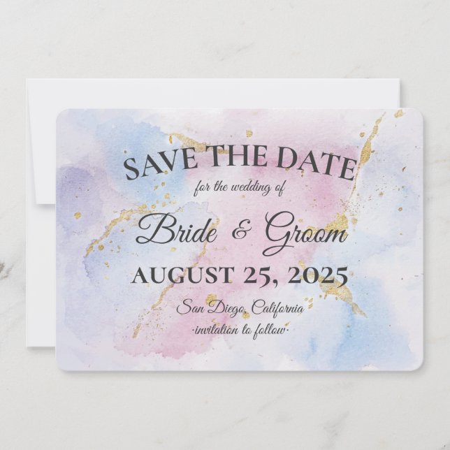 Elegant Soft Watercolor Save the Date Card (Front)