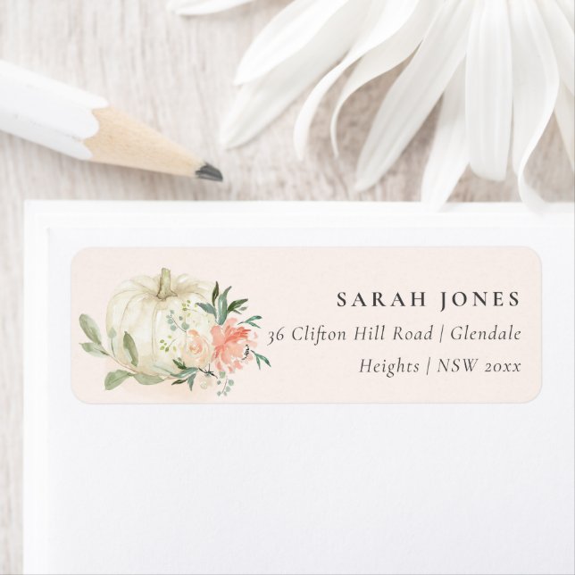 Elegant Soft White Pumpkin Blush Floral Address  (Insitu)