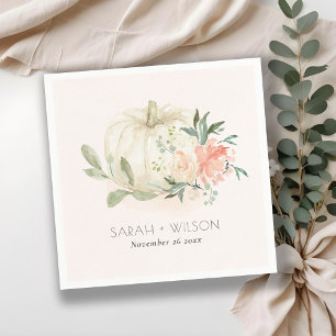 Elegant Soft White Pumpkin Blush Floral Wedding Na Napkin