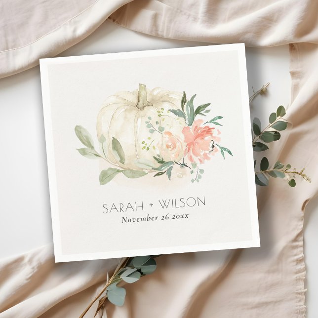 Elegant Soft White Pumpkin Blush Floral Wedding Napkin (Creator Uploaded)