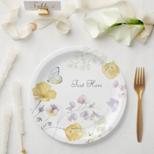 Elegant soft wild floral butterfly paper plate