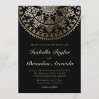 Elegant Solar Mandala Wedding Invitations Gold