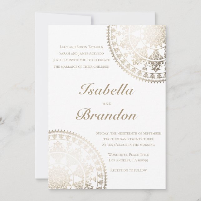 Elegant Solar Mandala Wedding Invitations Gold (Front)