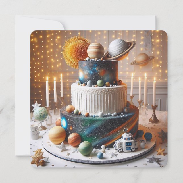 ELEGANT SOLAR SYSTEM THEME  KIDS BIRTHDAY CAKE CARD (Front)