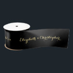 Elegant Solid Black Faux Gold Gift Wrap Wrapping Satin Ribbon<br><div class="desc">Create your own custom, personalized, elegant faux gold typography / script thank you / merry christmas / happy birthday / custom greetings, solid black color ribbon, in silky smooth shiny satin and ribbed textured strong durable grosgrain options. Simply type in your note / greeting / wishes, and your name /...</div>
