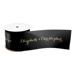 Elegant Solid Black Faux Gold Gift Wrap Wrapping Satin Ribbon